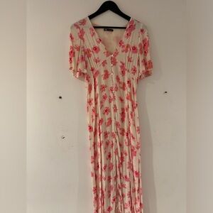 Pink floral Zara button down dress. Worn
